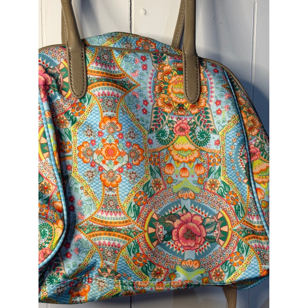 Oilily Multicolor Floral Paisley Shoulder Bag with Tan Handles - Picture 10 of 13